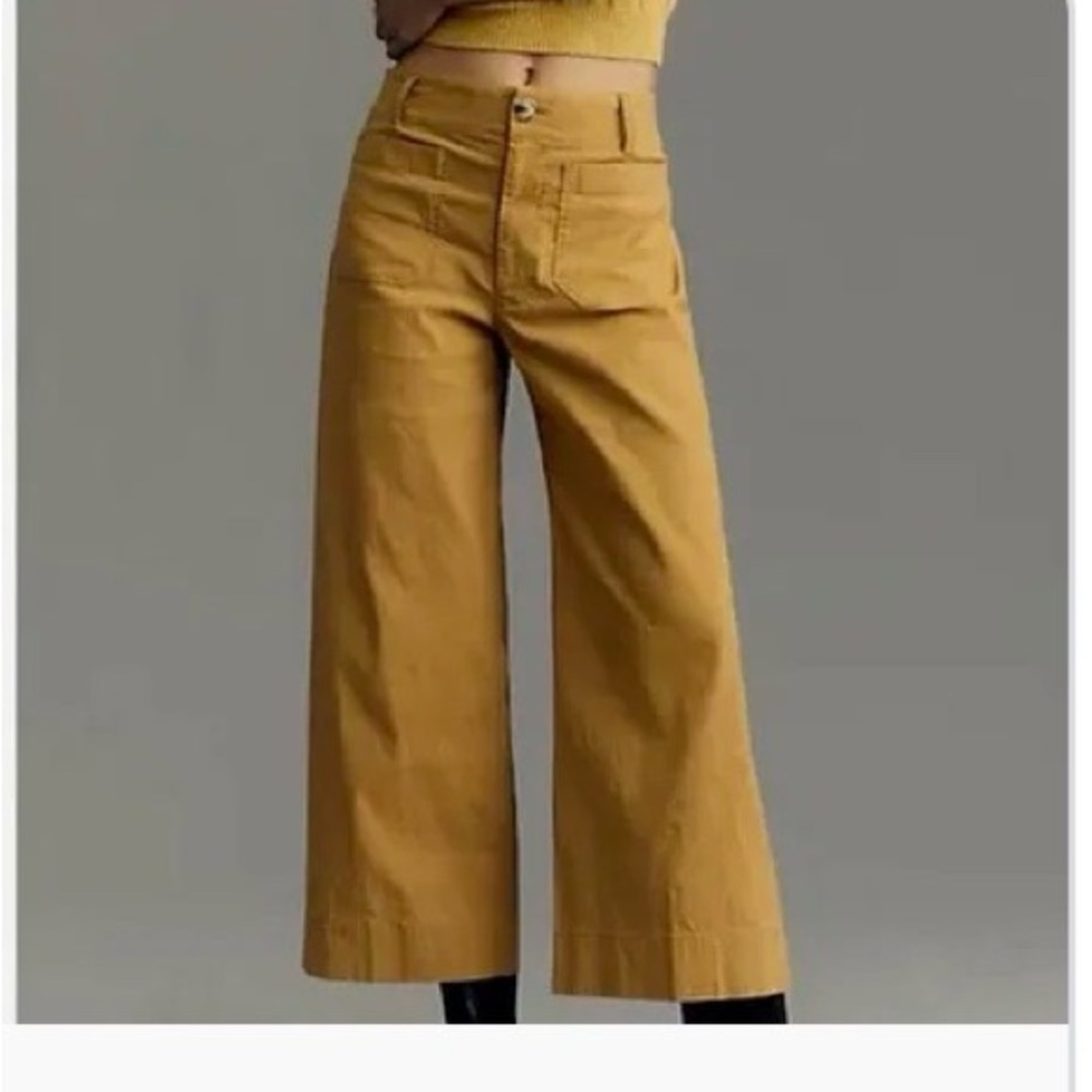 Maeve Colette Linen Blend Wide Leg Cropped Pants in Burnt Orange